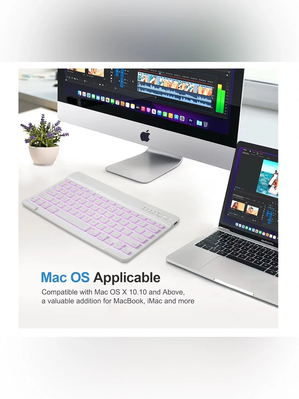 7 Color Backlit Mac Keyboard Ultra Slim Bluetooth Wireless Keyboard Apple USB-C